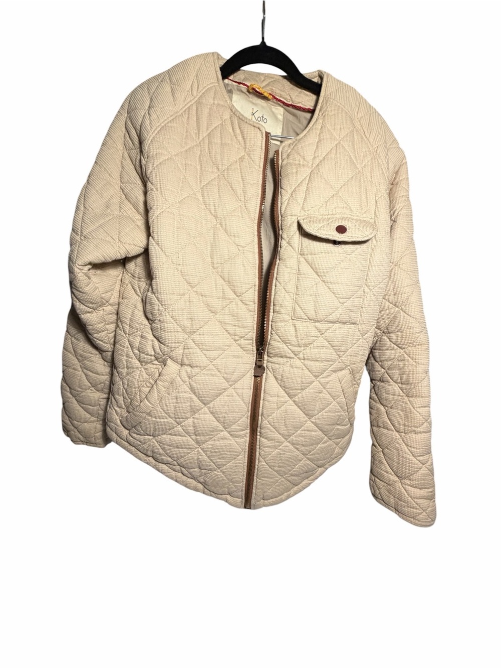 KOTO Women's Quilted Cream Jacket with Zip Front Sz SP
